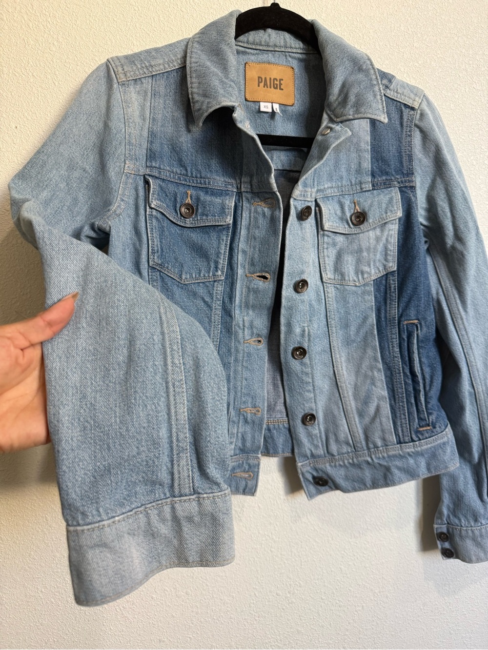 PAIGE XS Two Tone Colorblock Denim Jean Jacket Y2K Designer Western - Picture 5 of 9